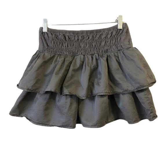Y2K Steve Madden ruffled mini skirt grey L cotton silk blend - Picture 2 of 5